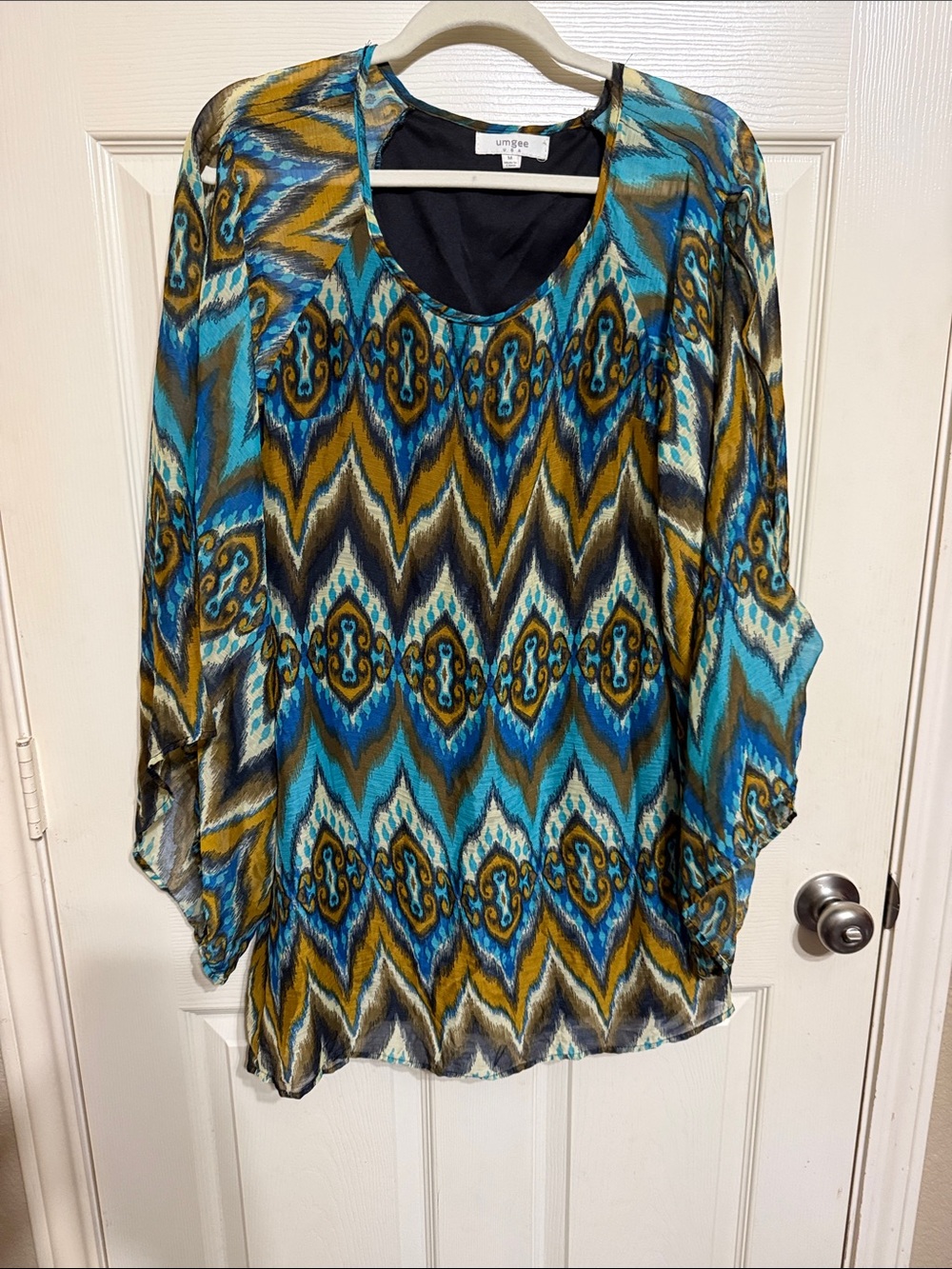 Umgee Teal, Blue & Mustard Chevron-Print Tunic